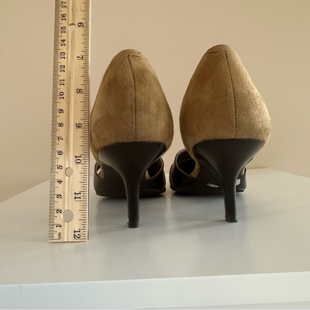 Ralph Lauren | Tan & Brown Leather Suede Pumps Sz 7 - Picture 3 of 5